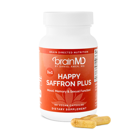 BRAINMD Dr Amen Happy Saffron Plus - 90 Capsules - with Saffron Flower Extract, Curcumin & Zinc - Vegan, Gluten Free - 30 Servings