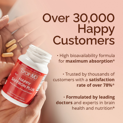 BRAINMD Dr Amen Happy Saffron Plus - 90 Capsules - with Saffron Flower Extract, Curcumin & Zinc - Vegan, Gluten Free - 30 Servings